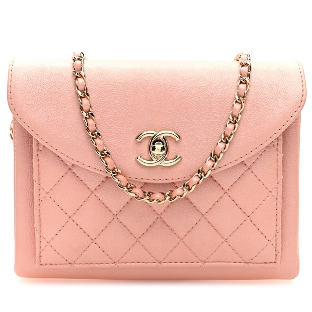 Chanel Iridescent Light Pink Shimmer Quilted Smart Pocket Crossbody Bag